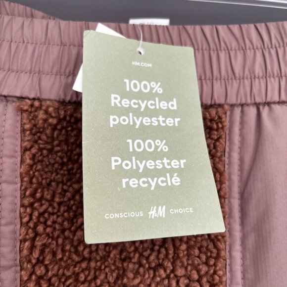 NWT H&M Block-Colored Teddy Joggers Women's Size Small S Tan Fleece High Waist - Picture 13 of 13